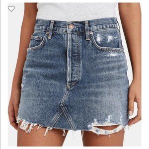 AGOLDE Blue Quinn Distressed Denim Mini Skirt Size 28